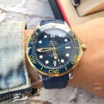 Copy Omega Seamaster Diver 300 M Wristwatch 2-Tone Blue Ceramic